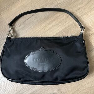 Prada Black Nylon Shoulder Bag with Leather Trim